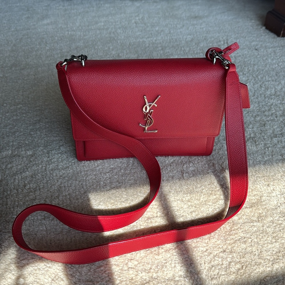 🇫🇷 Saint Laurent Medium Sunset Red Shoulder Bag Like New - Picture 2 of 11